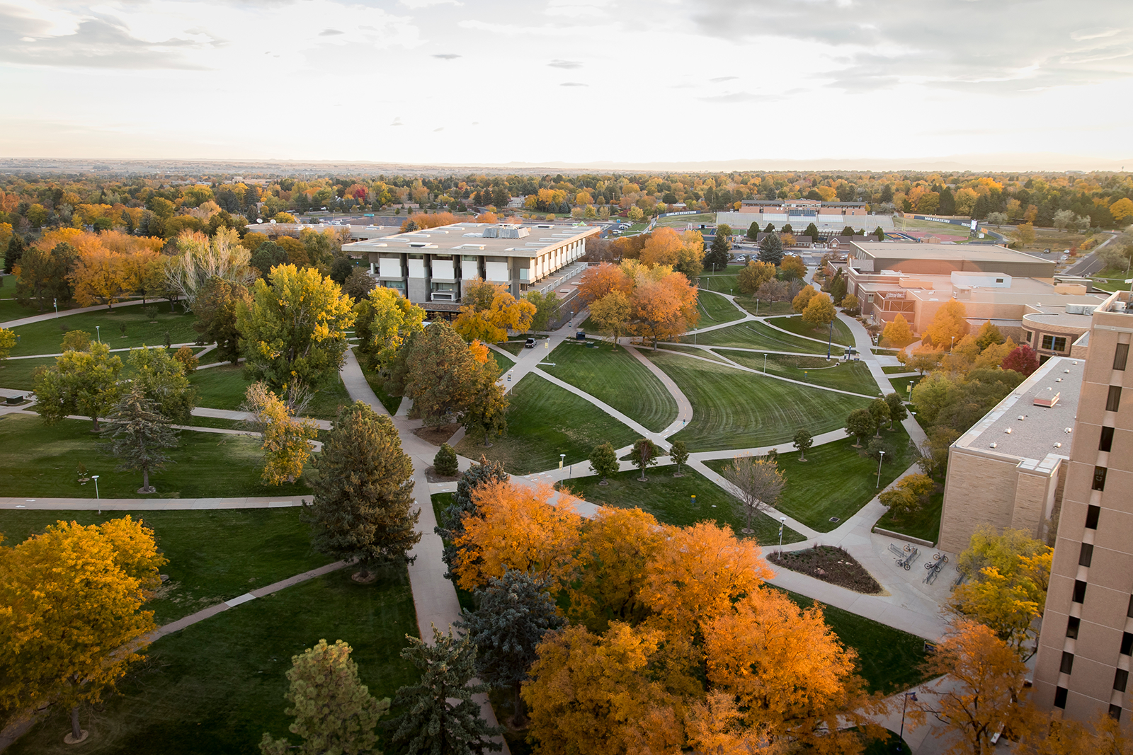 Aerial photo of UNC campus in the fall.